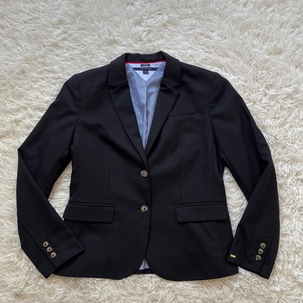 Tommy Hilfiger Womens Black Classic Fit 2 Button Blazer Jacket Size 10 Office